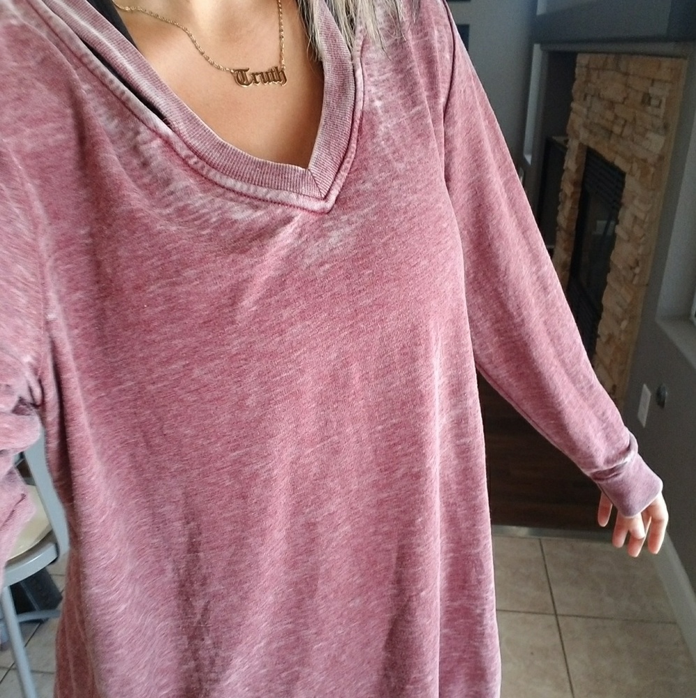 Miss Chievous distressed Women's V-Neck Sweater in Maroon